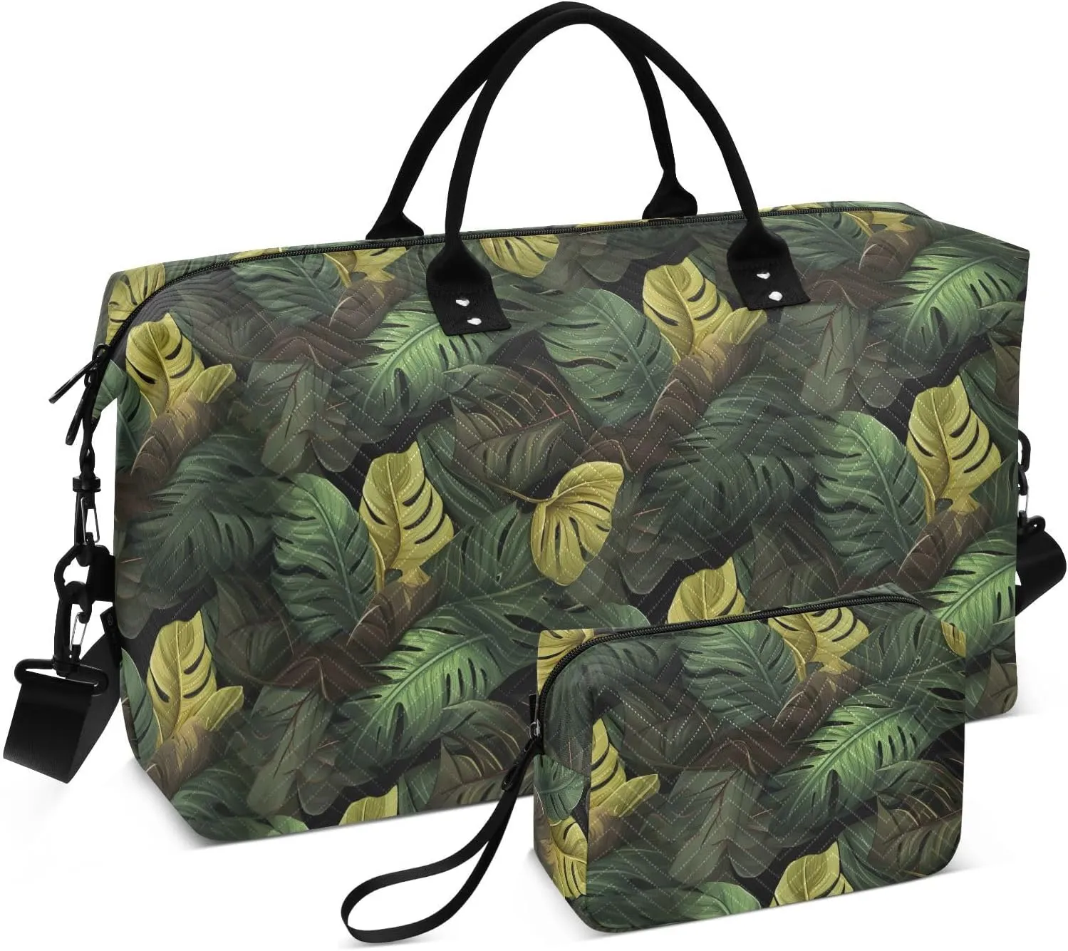 Jungle Leaves Travel Duffle Bag Duffel Bags Large Weekender Bag Carry On Duffel Bag Gym Bag with Toiletry Bag Garment Duffle Bags for Airplanes Women Men Yoga Sports Trip Adults