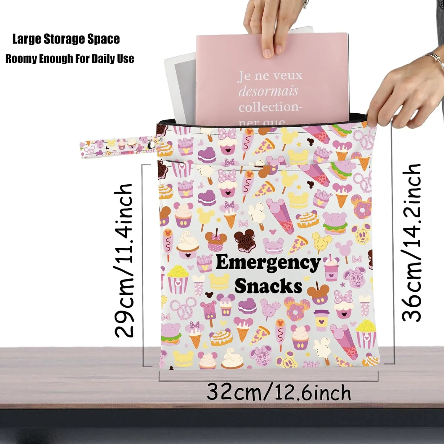 JXGZSO Emergency Snacks Food Makeup Bag Foodie Zipper Cosmetic Bag Food Safe Bag Snack Lover Gift Storage Bag