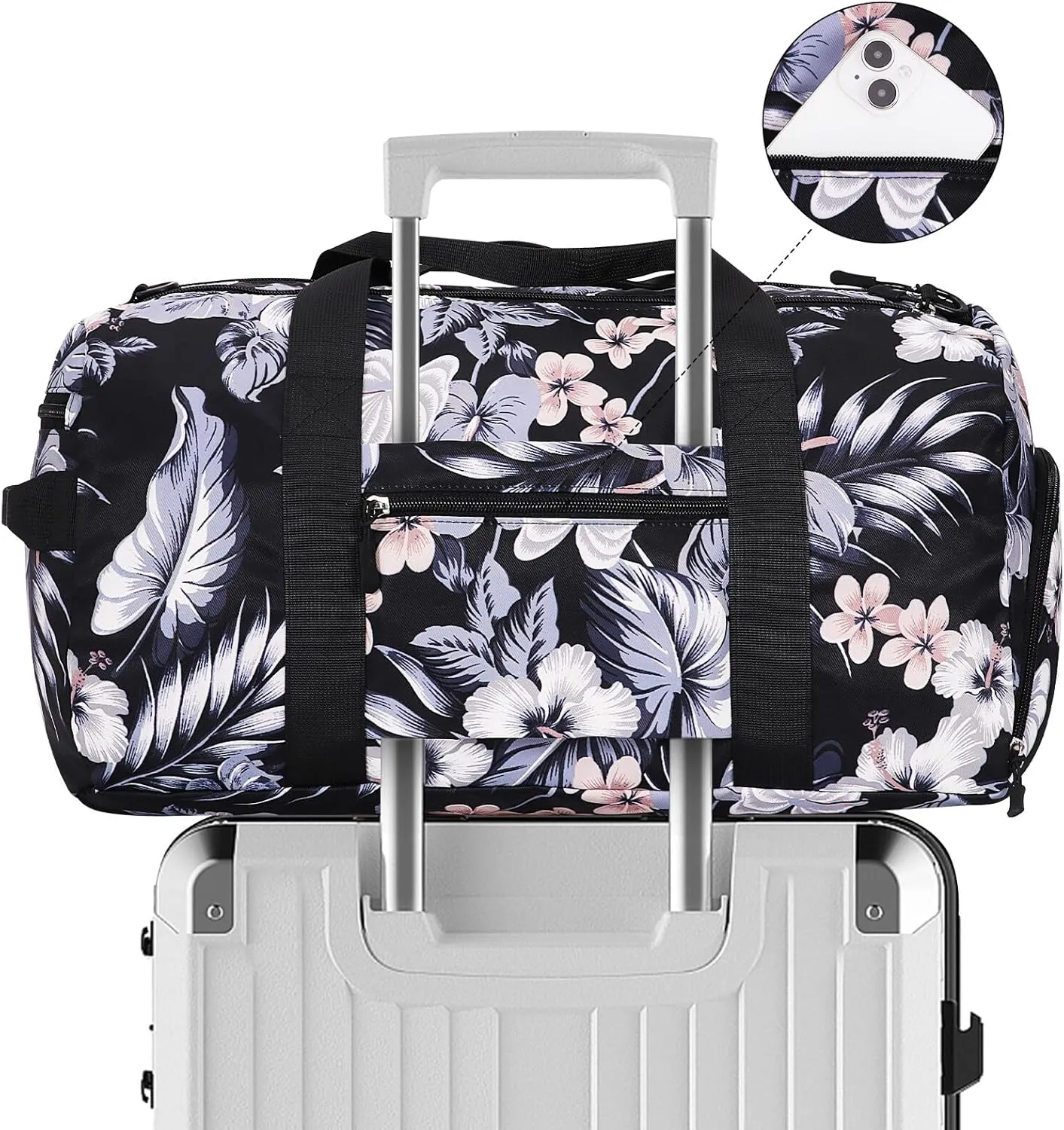 KAMO Travel Duffle Bag, Weekender Bags for Women with Shoe Compartment, Gym Bag for Women with Wet Pocket Workout Dance Tote Bag Personal Item Travel Bag with Trolley Sleeve