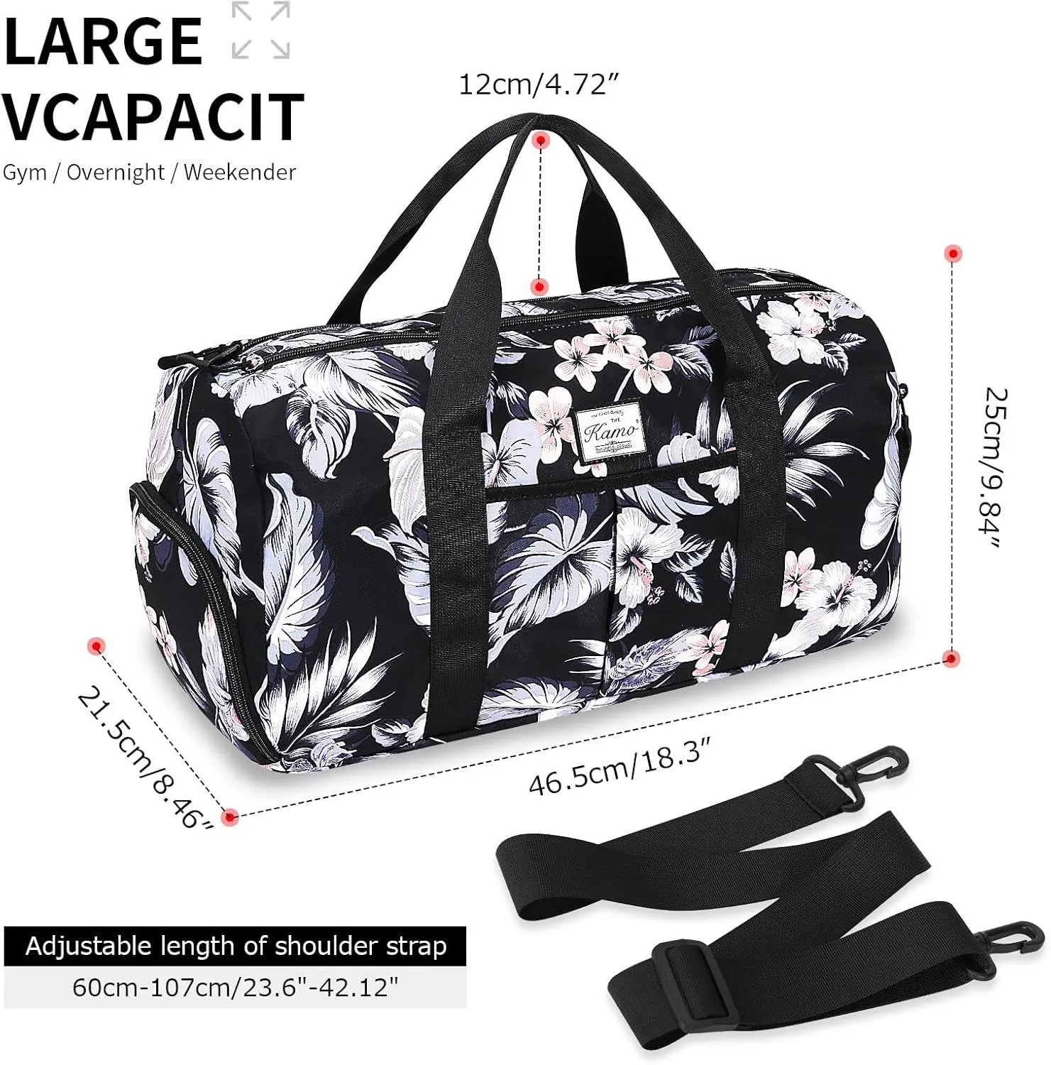 KAMO Travel Duffle Bag, Weekender Bags for Women with Shoe Compartment, Gym Bag for Women with Wet Pocket Workout Dance Tote Bag Personal Item Travel Bag with Trolley Sleeve