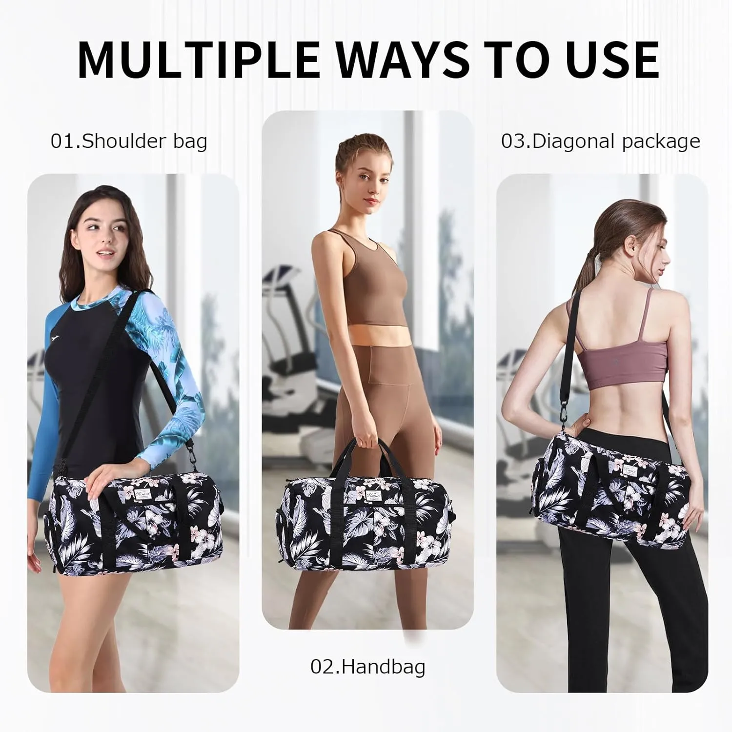 KAMO Travel Duffle Bag, Weekender Bags for Women with Shoe Compartment, Gym Bag for Women with Wet Pocket Workout Dance Tote Bag Personal Item Travel Bag with Trolley Sleeve
