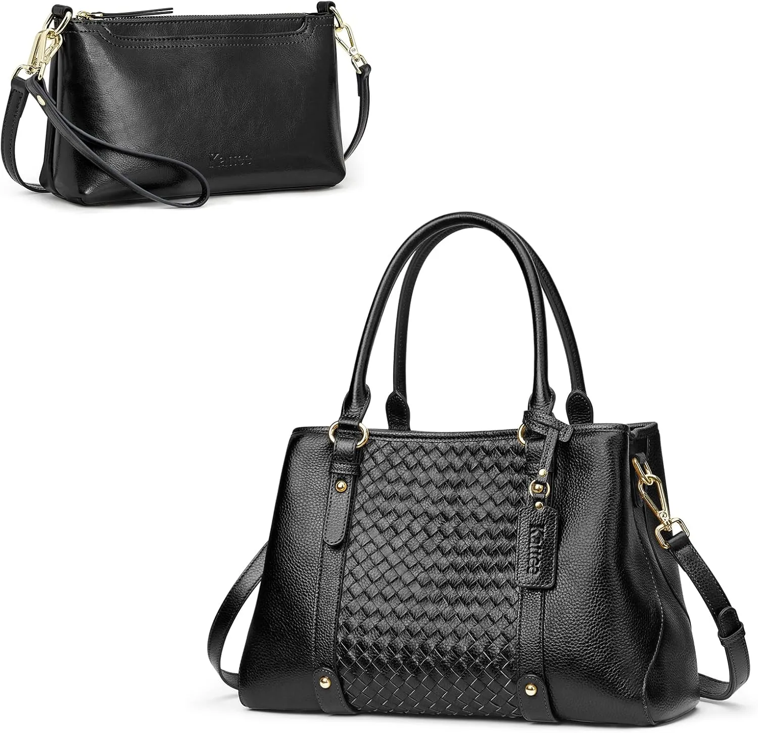 Kattee Soft Genuine Leather Satchel Bags for Women Bundle with Small Women Crossbody Bags