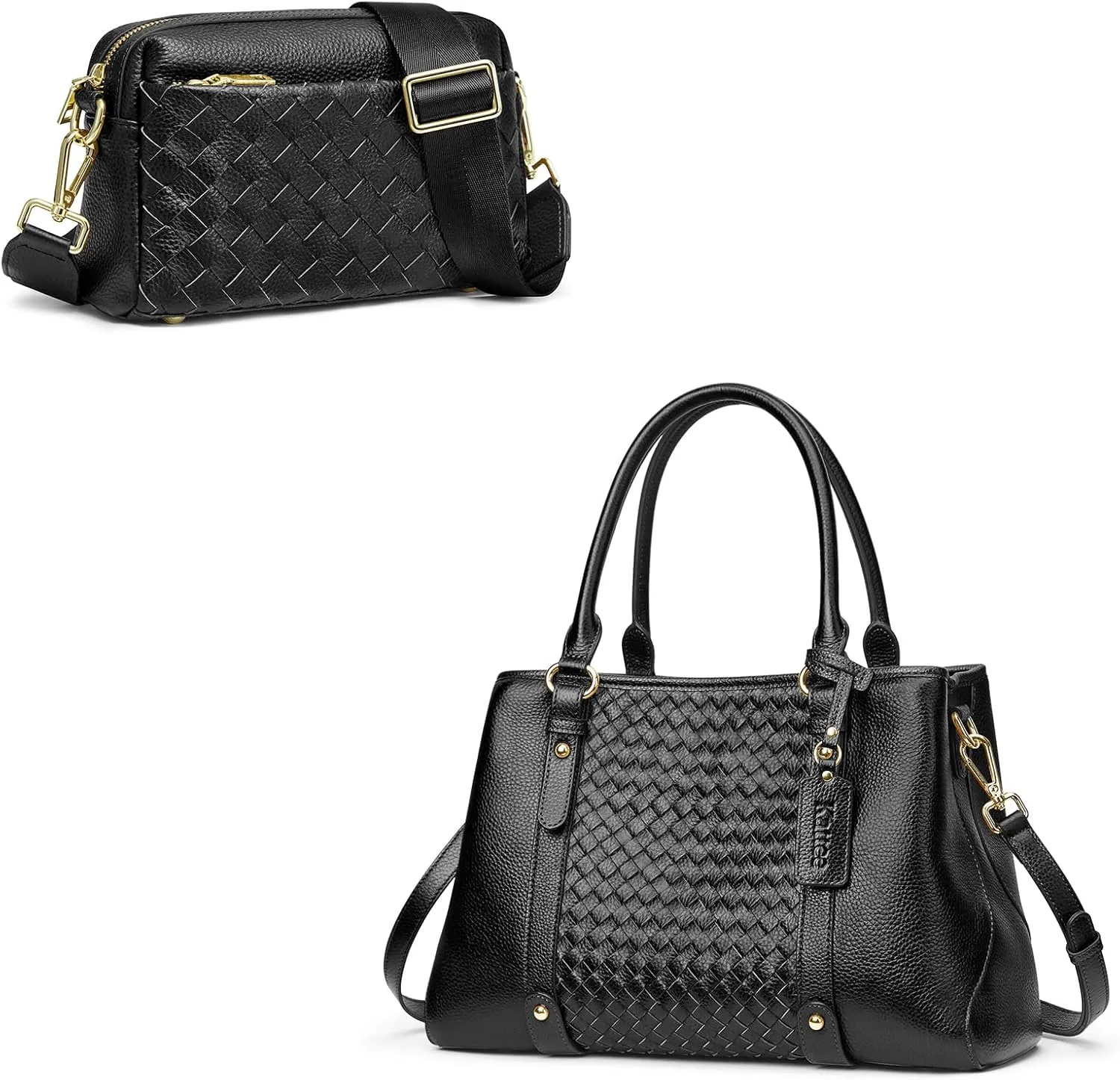 Kattee Soft Genuine Leather Satchel Bags for Women Bundle with Small Woven Women Crossbody Bags