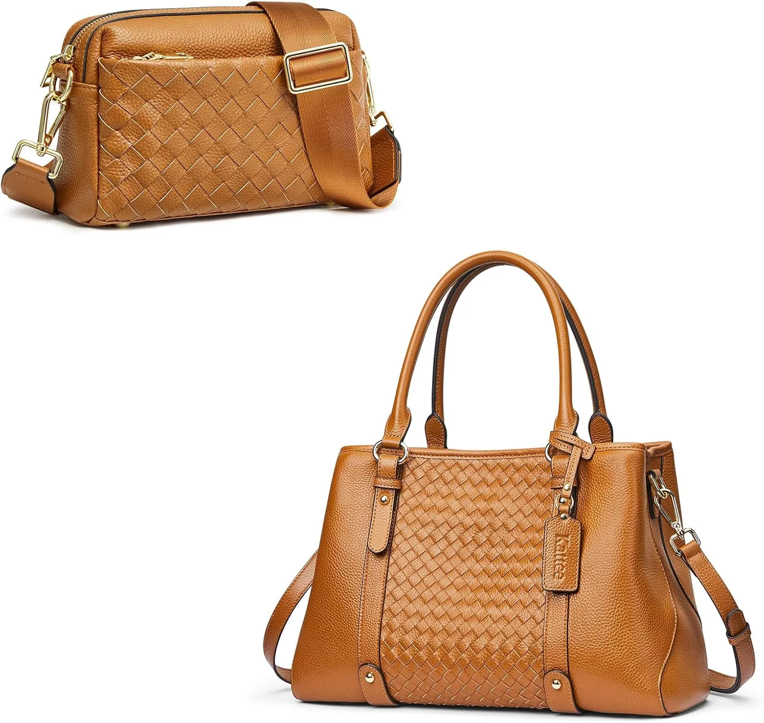 Kattee Soft Genuine Leather Satchel Bags for Women Bundle with Small Woven Women Crossbody Bags