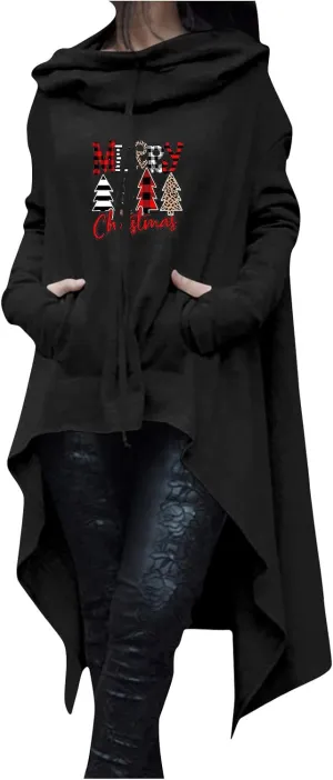Kuluzego Womens Holiday Outfit Hoods Trench Outfits for Women Crew Neck Pleated Hooded Fall Winter Outfit 2025 T5