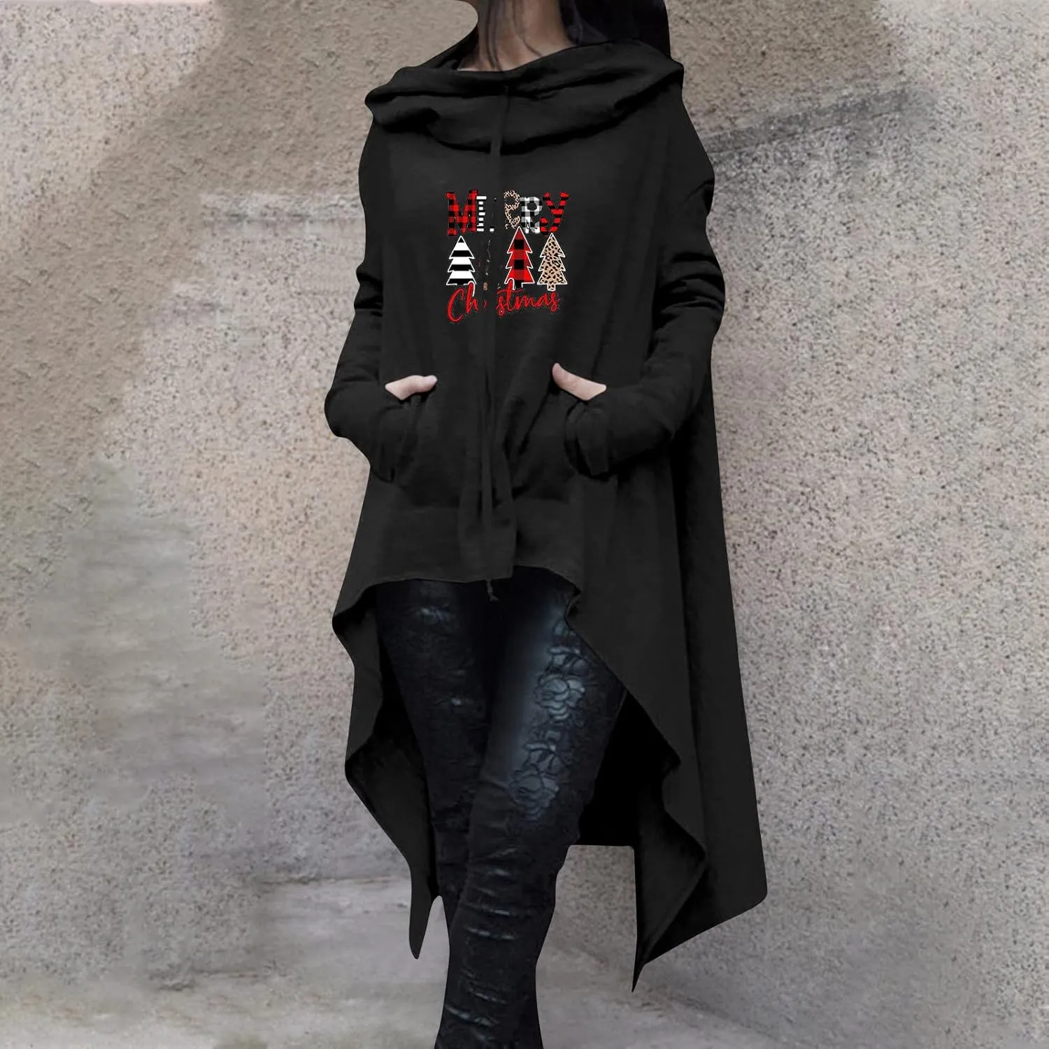 Kuluzego Womens Holiday Outfit Hoods Trench Outfits for Women Crew Neck Pleated Hooded Fall Winter Outfit 2025 T5