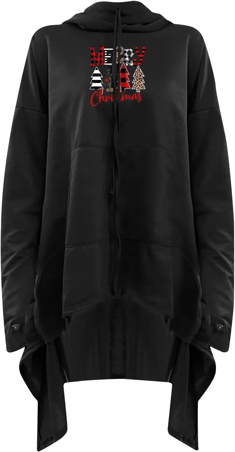 Kuluzego Womens Holiday Outfit Hoods Trench Outfits for Women Crew Neck Pleated Hooded Fall Winter Outfit 2025 T5