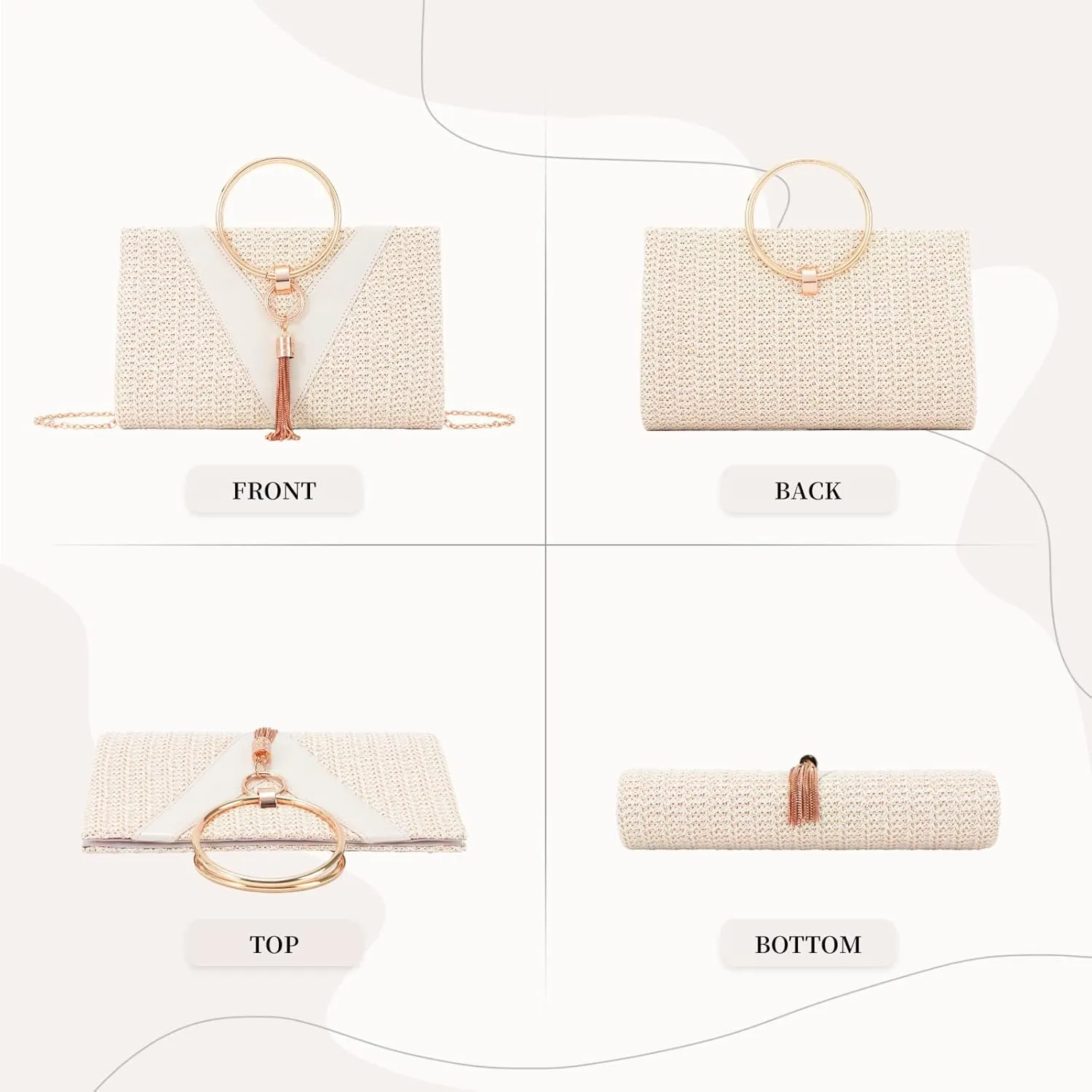 Lanpet Women Evening Handbags, Straw Clutch Purses,Summer Beach Bags Tote Tassels Straw Clutch