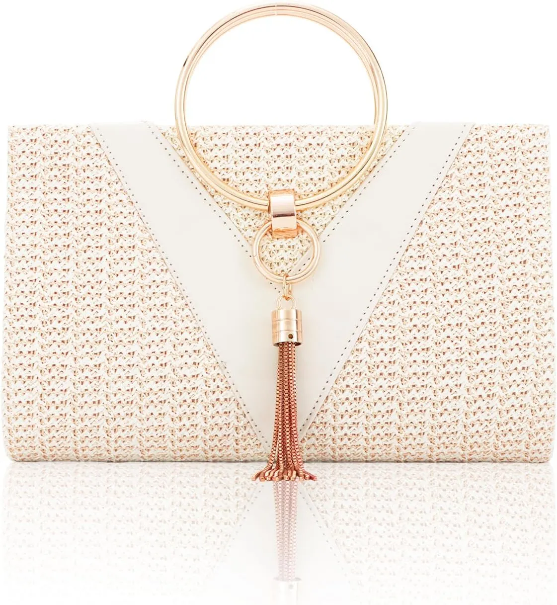 Lanpet Women Evening Handbags, Straw Clutch Purses,Summer Beach Bags Tote Tassels Straw Clutch