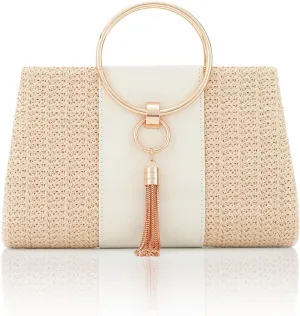 Lanpet Women Evening Handbags, Straw Clutch Purses,Summer Beach Bags Tote Tassels Straw Clutch