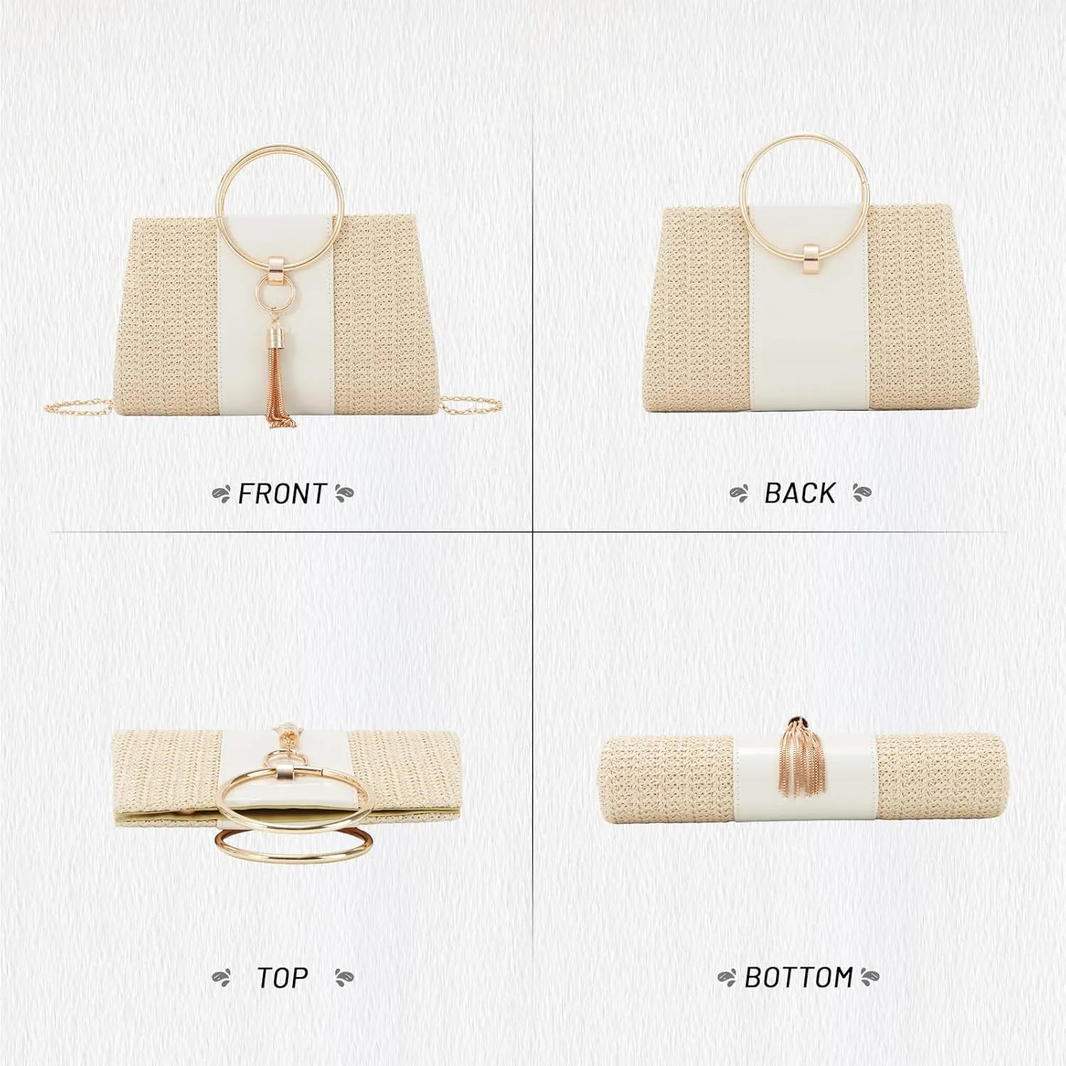 Lanpet Women Evening Handbags, Straw Clutch Purses,Summer Beach Bags Tote Tassels Straw Clutch