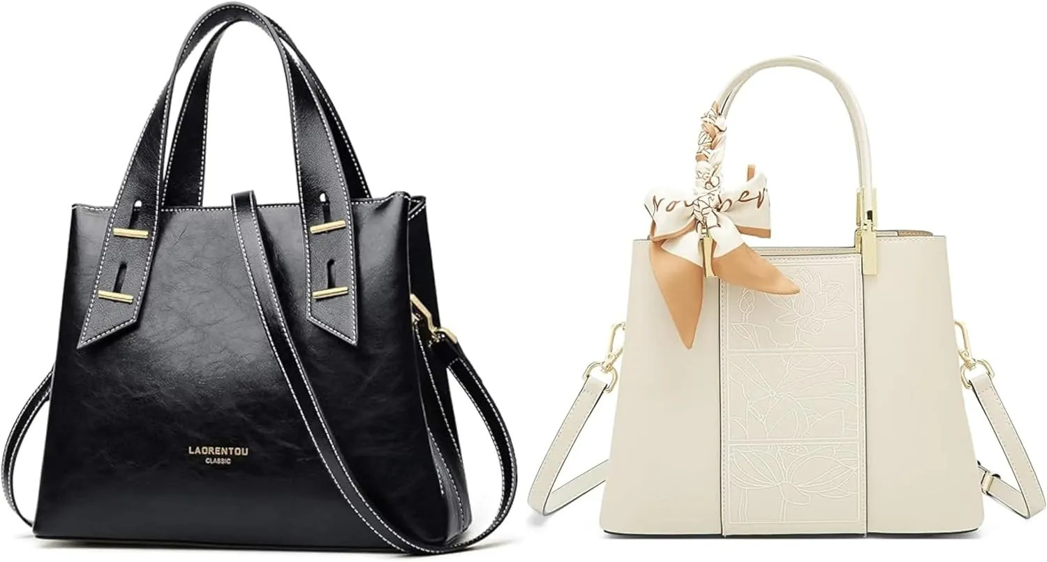 LAORENTOU Women Cow Leather Satchel Handbag and Mini Tote Bags with Embroidery