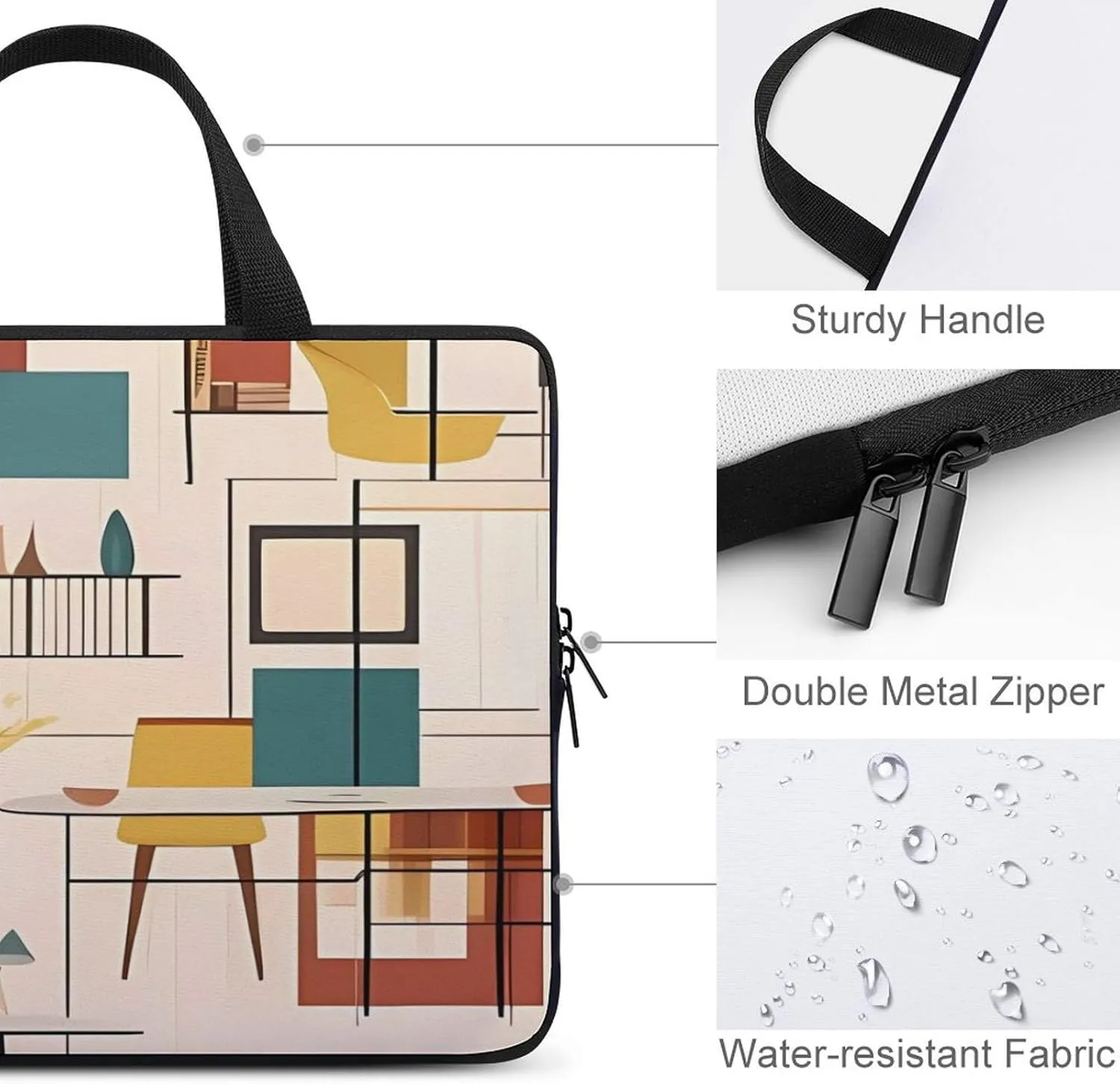 Laptop Bag Ultrathin Mid Century Modern Printing Laptop Carrying Case Portability Messenger Bags For Work Travel