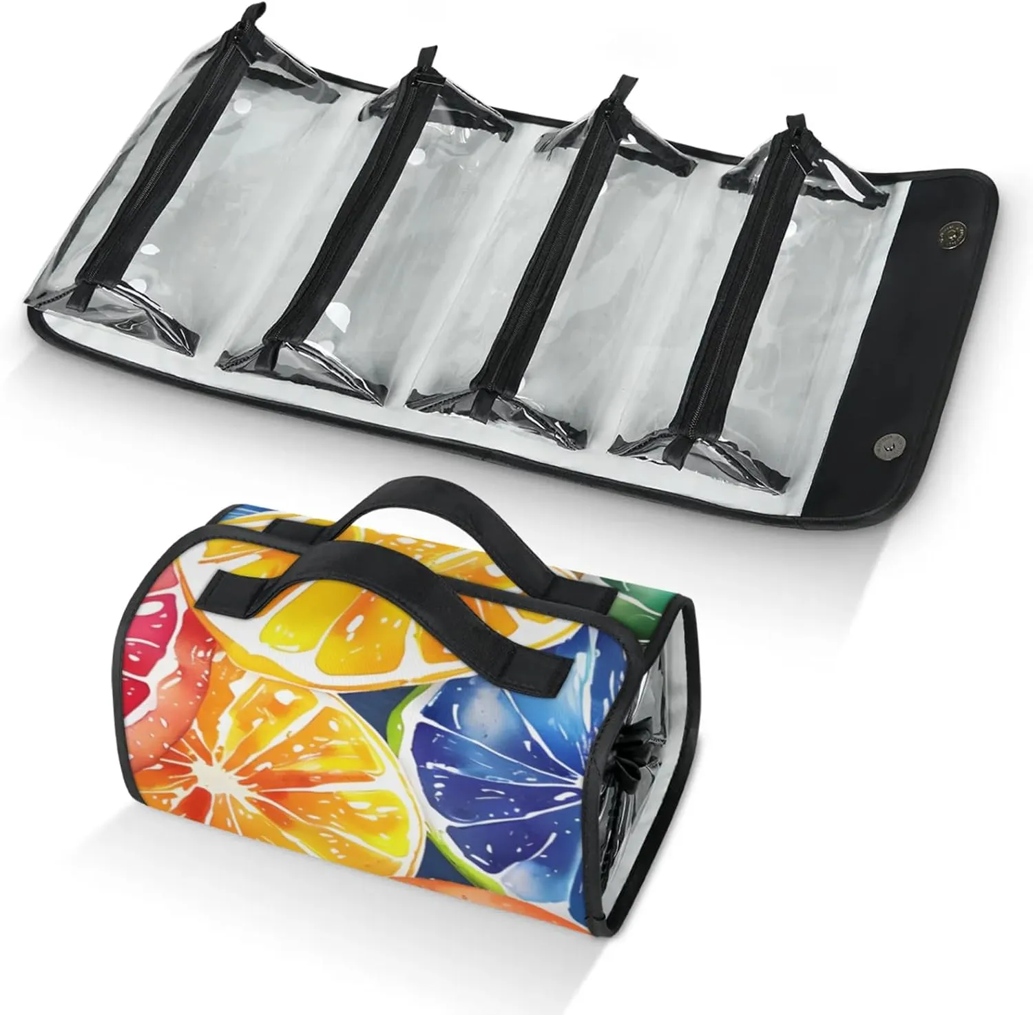 Large Capacity 4-in-1 Hanging Travel Toiletry Bag Storage Organizer With 4 Detachable Removable Zipper Clear Pouches Colorful Orange