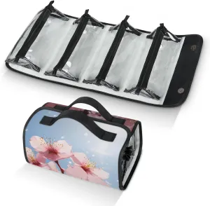 Large Capacity 4-in-1 Hanging Travel Toiletry Bag Storage Organizer With 4 Detachable Removable Zipper Clear Pouches Pink Cherry Blossom
