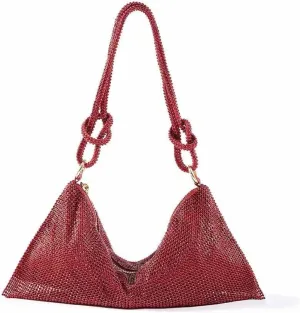 LAVAEGG Women Rhinestone Clutch Bag Hobo Bag, Shiny Purse Evening Handbag Underarm Shoulder Bags for Dinner Party Wedding (Red)
