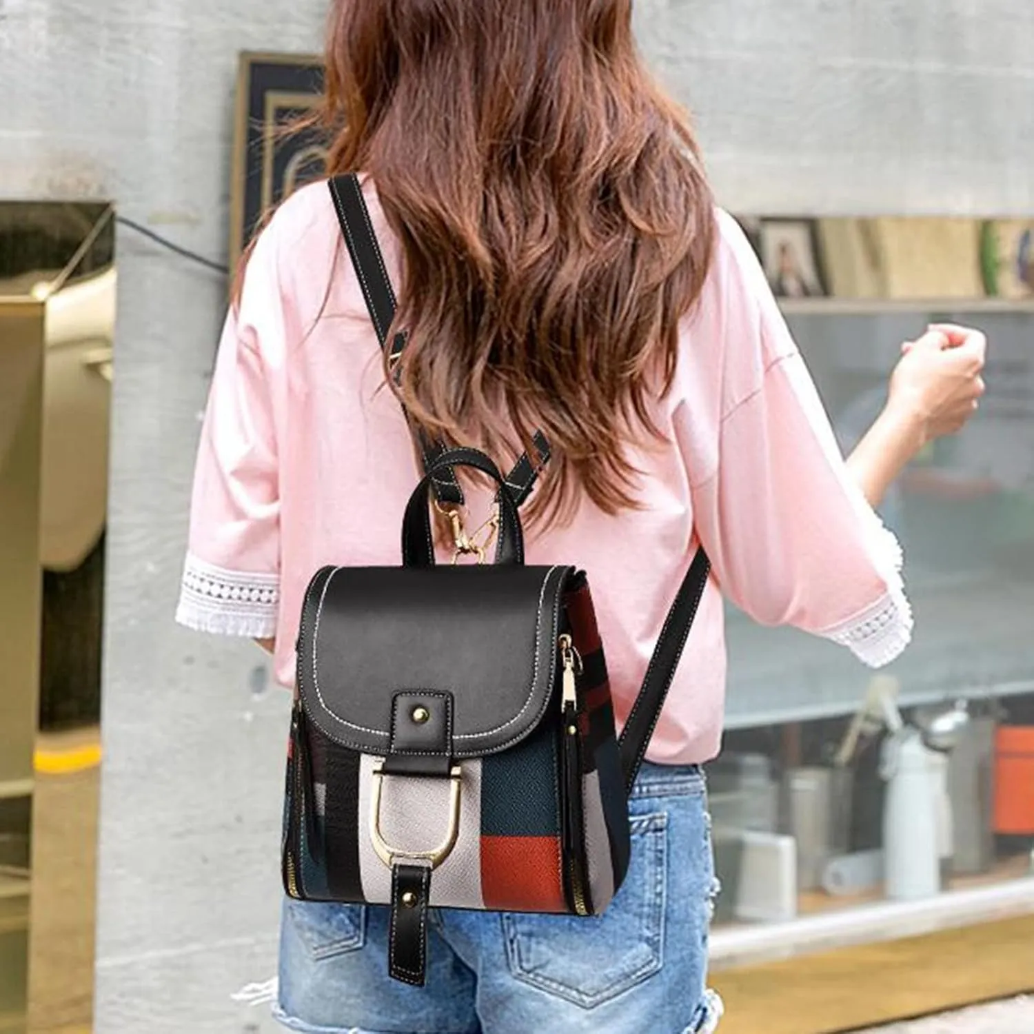 Leather Backpack Purse for Women Letter Purse Mobile Phone Messenger Bags Fashion Soft Leather Outdoor Backpack