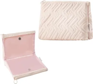 Leudes Makeup Bag Travel Essentials Cute Skincare Pouch Purse Cosmetic Bags for Women Traveling Make Up Organizer Portable Clear Case Toiletry Bag with Zipper (Beige, Medium)