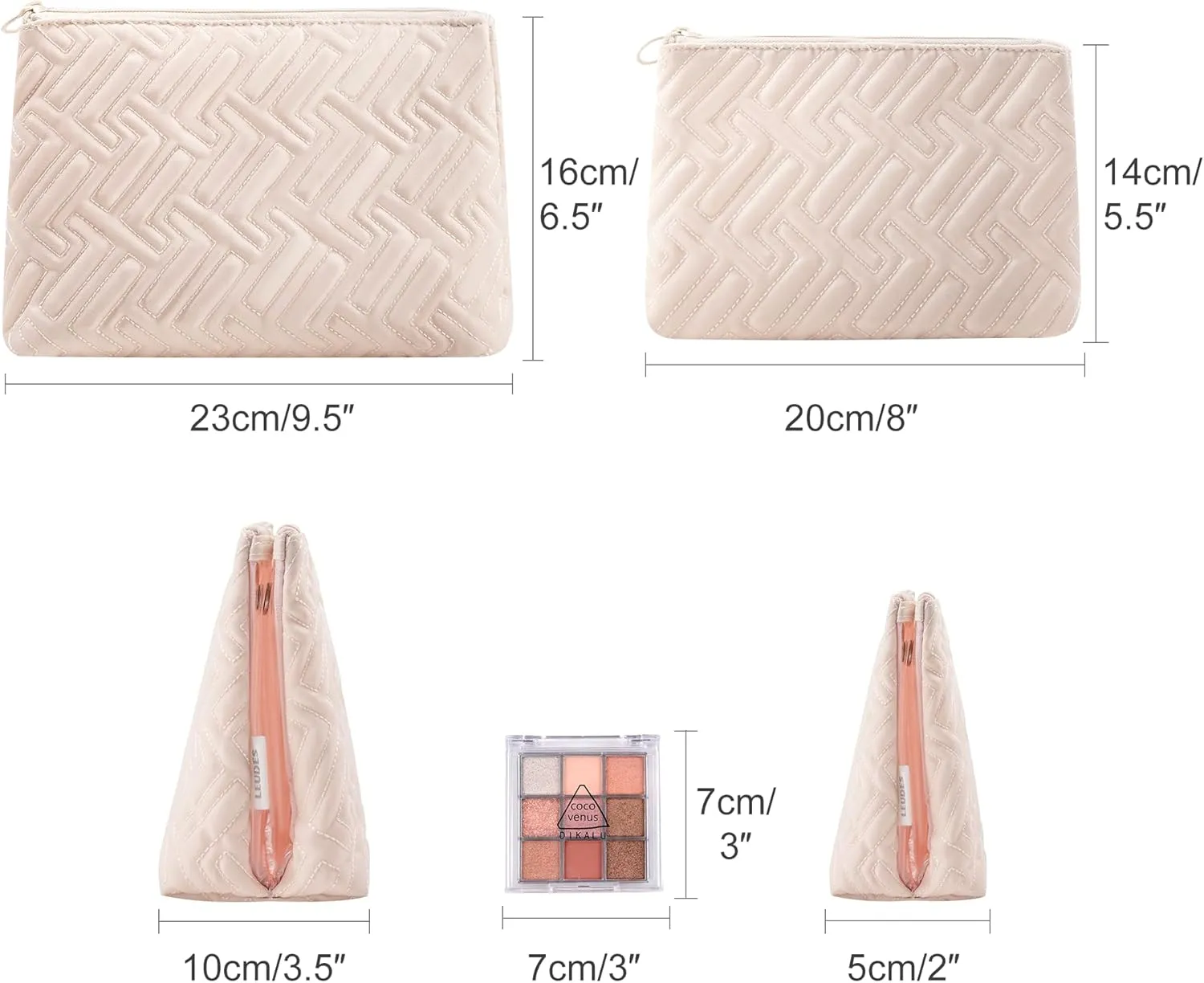 Leudes Makeup Bag Travel Essentials Cute Skincare Pouch Purse Cosmetic Bags for Women Traveling Make Up Organizer Portable Clear Case Toiletry Bag with Zipper (Beige, Medium)