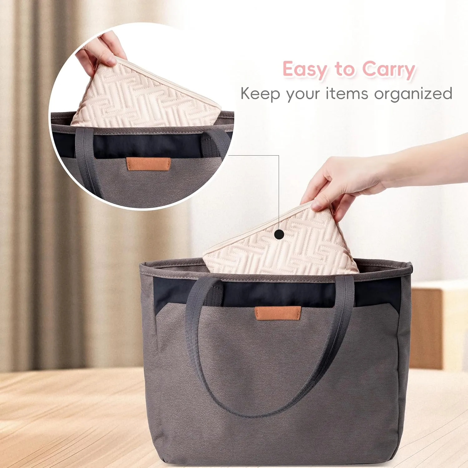 Leudes Makeup Bag Travel Essentials Cute Skincare Pouch Purse Cosmetic Bags for Women Traveling Make Up Organizer Portable Clear Case Toiletry Bag with Zipper (Beige, Medium)