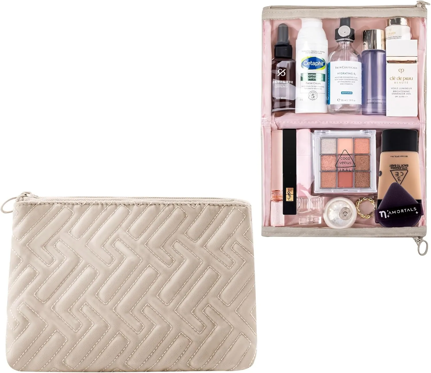 Leudes Makeup Bag Travel Essentials Cute Skincare Pouch Purse Cosmetic Bags for Women Traveling Make Up Organizer Portable Clear Case Toiletry Bag with Zipper (Camel, Medium)