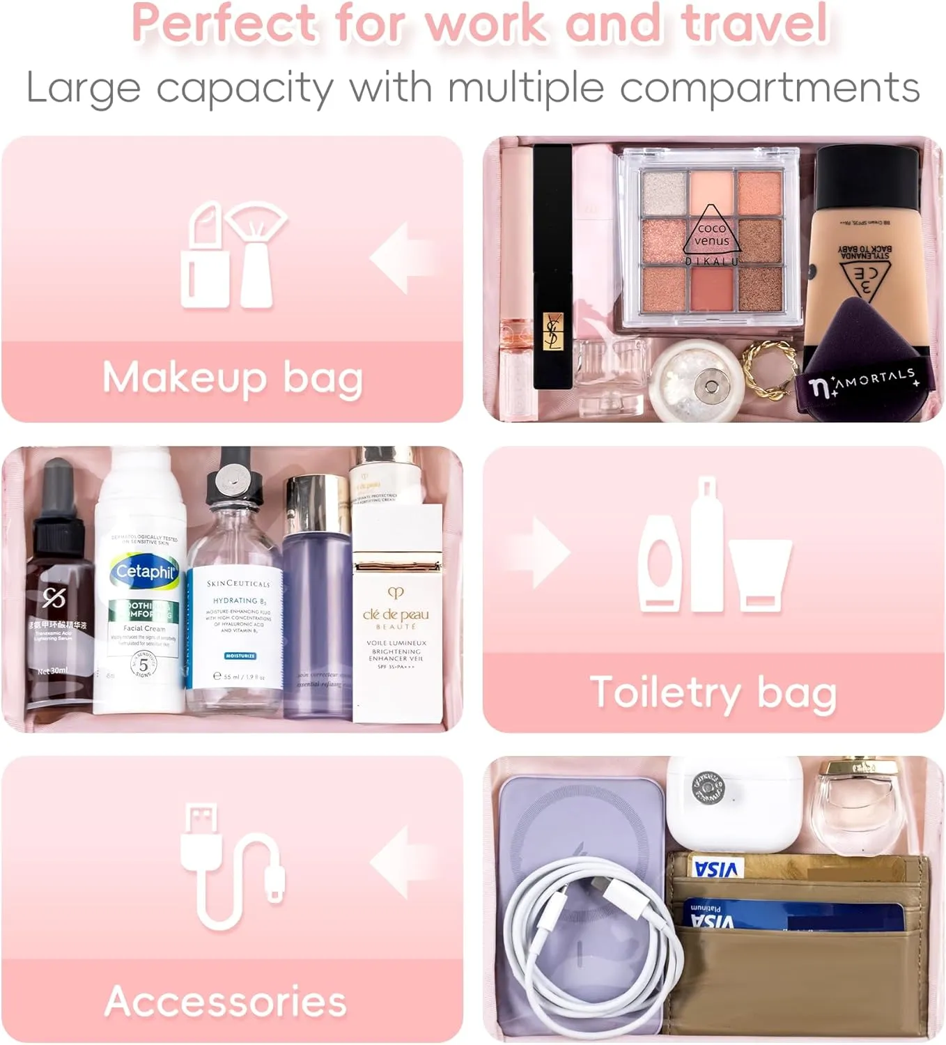 Leudes Makeup Bag Travel Essentials Cute Skincare Pouch Purse Cosmetic Bags for Women Traveling Make Up Organizer Portable Clear Case Toiletry Bag with Zipper (Camel, Medium)
