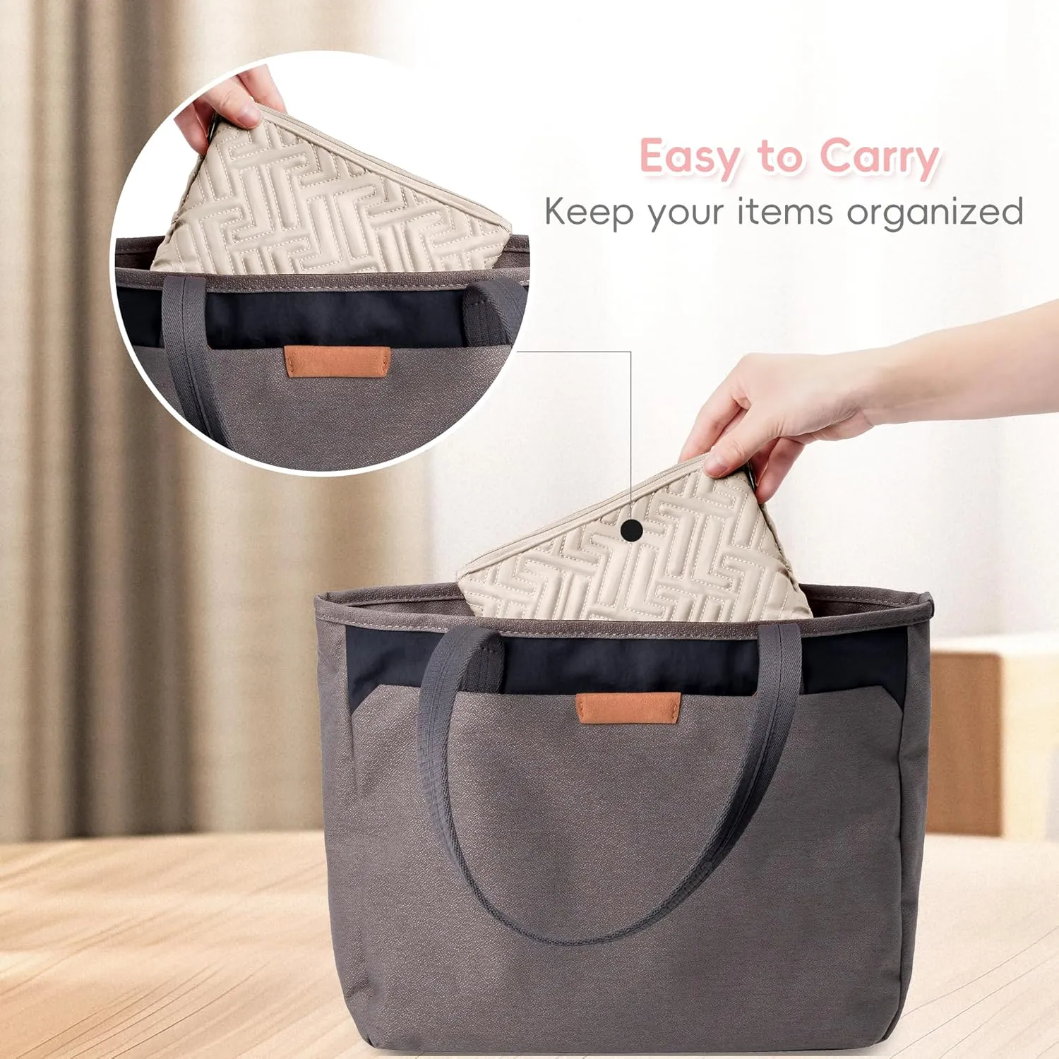 Leudes Makeup Bag Travel Essentials Cute Skincare Pouch Purse Cosmetic Bags for Women Traveling Make Up Organizer Portable Clear Case Toiletry Bag with Zipper (Camel, Medium)