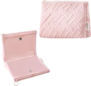 Leudes Makeup Bag Travel Essentials Cute Skincare Pouch Purse Cosmetic Bags for Women Traveling Make Up Organizer Portable Clear Case Toiletry Bag with Zipper (Pink, Medium)