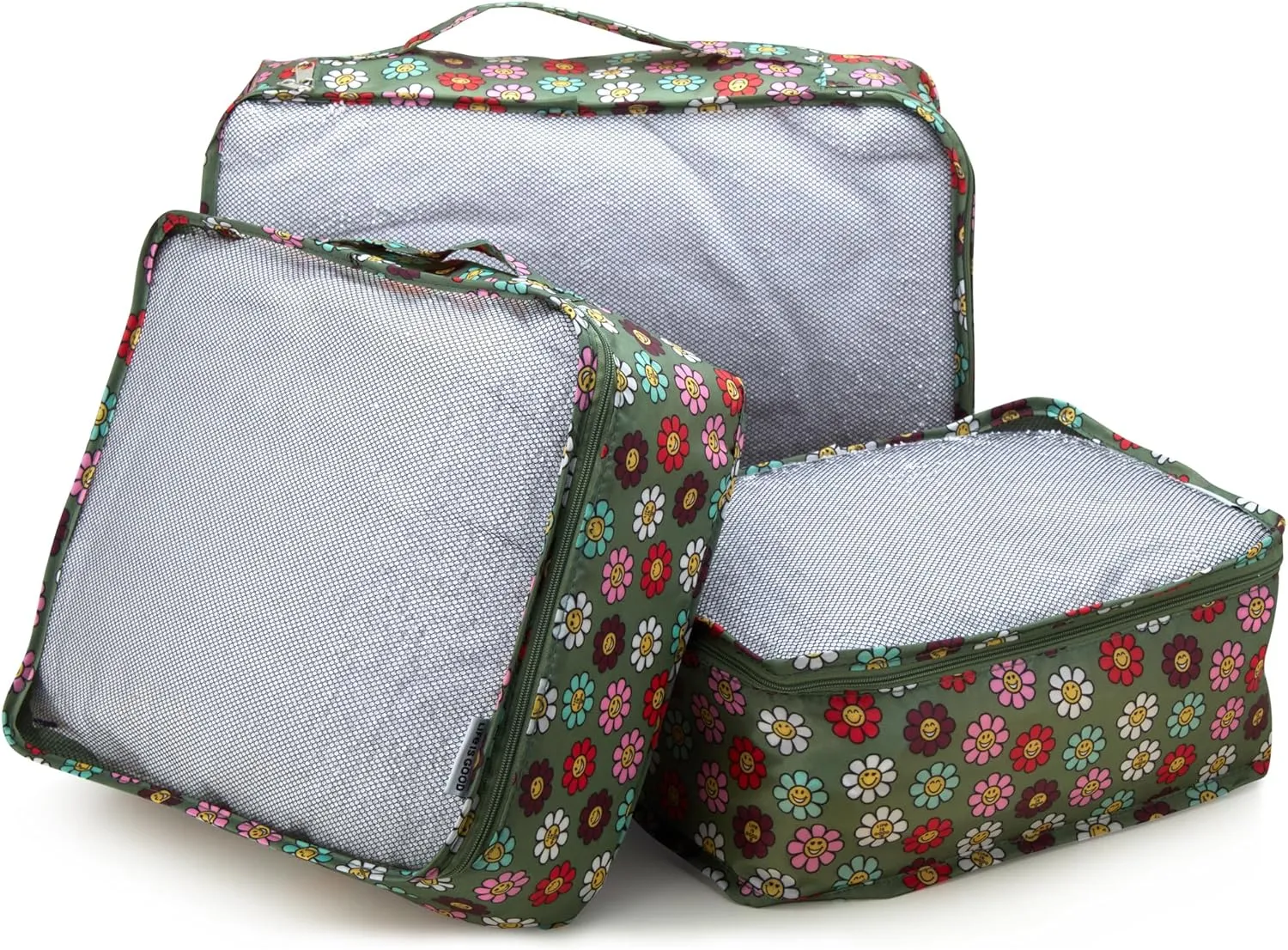 LIFE IS GOOD 6 Piece Packing Cube Set - Tear Resistant Mulifunctional Apparel and Accessory Storage, Happy Daisy