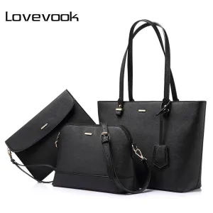 LOVEVOOK brand 3 sets handbag women composite bag female large capacity tote bag fashion shoulder crossbody bag small purse