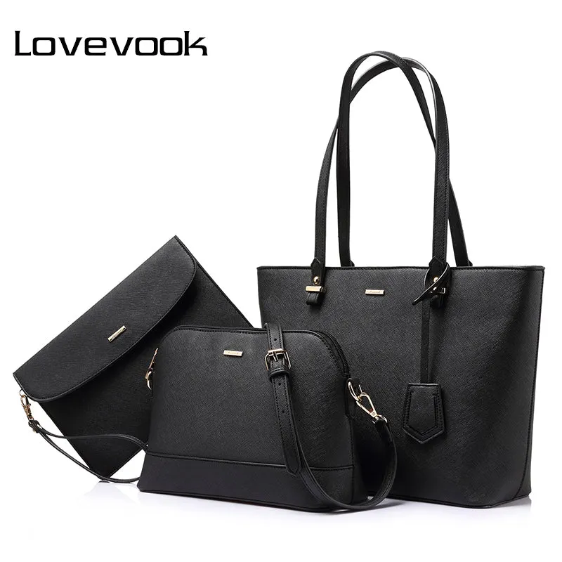 LOVEVOOK brand 3 sets handbag women composite bag female large capacity tote bag fashion shoulder crossbody bag small purse