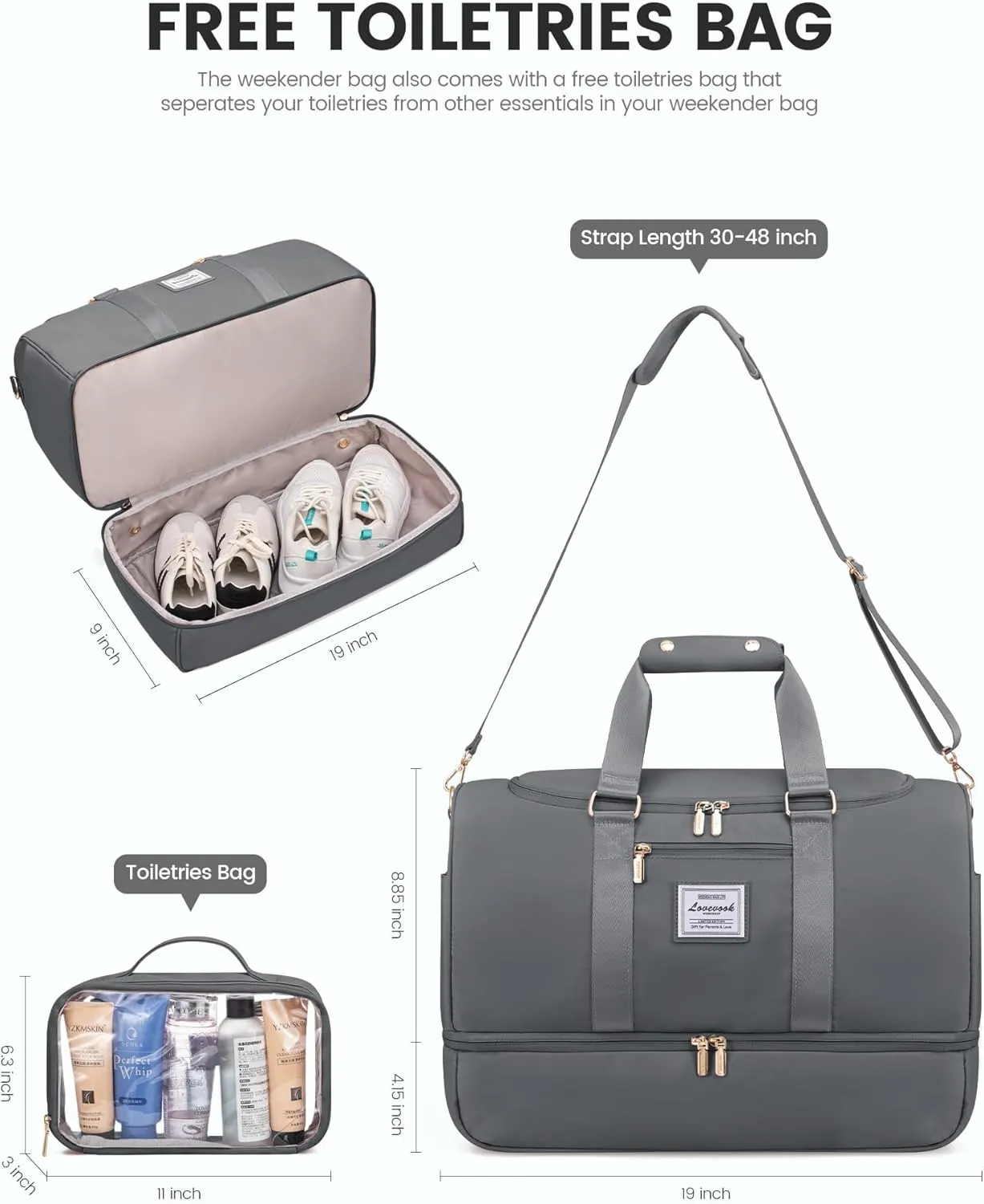 LOVEVOOK Gym bag for Women,Weekender Overnight Bag with Shoe Compartment, Personal Item Travel Duffle Bag with Toiletry Bag & Wet Pocket, Carry on Duffel Bags, Hospital Bags for Labor and Delivery