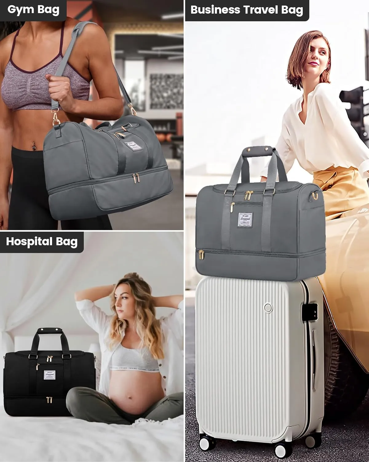 LOVEVOOK Gym bag for Women,Weekender Overnight Bag with Shoe Compartment, Personal Item Travel Duffle Bag with Toiletry Bag & Wet Pocket, Carry on Duffel Bags, Hospital Bags for Labor and Delivery