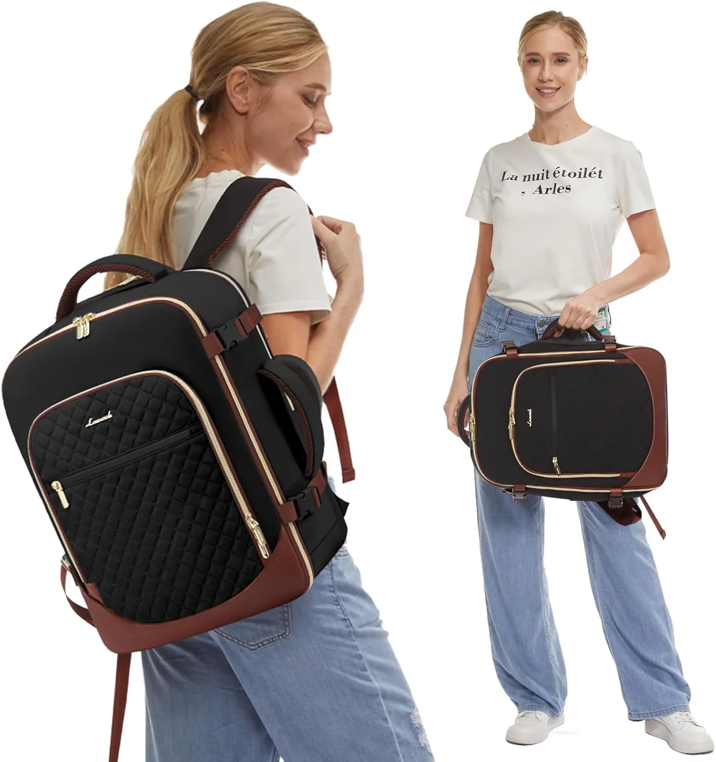 LOVEVOOK Travel Backpack for Women, 15.6in Laptop Backpack TSA Approved Carry on Luggage Personal Item Travel Bag for Business Weekender Hiking, Black-Brown