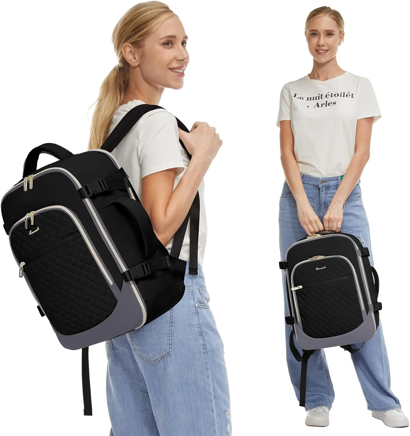 LOVEVOOK Travel Backpack for Women, 15.6in Laptop Backpack TSA Approved Carry on Luggage Personal Item Travel Bag for Business Weekender Hiking, Black-Gray