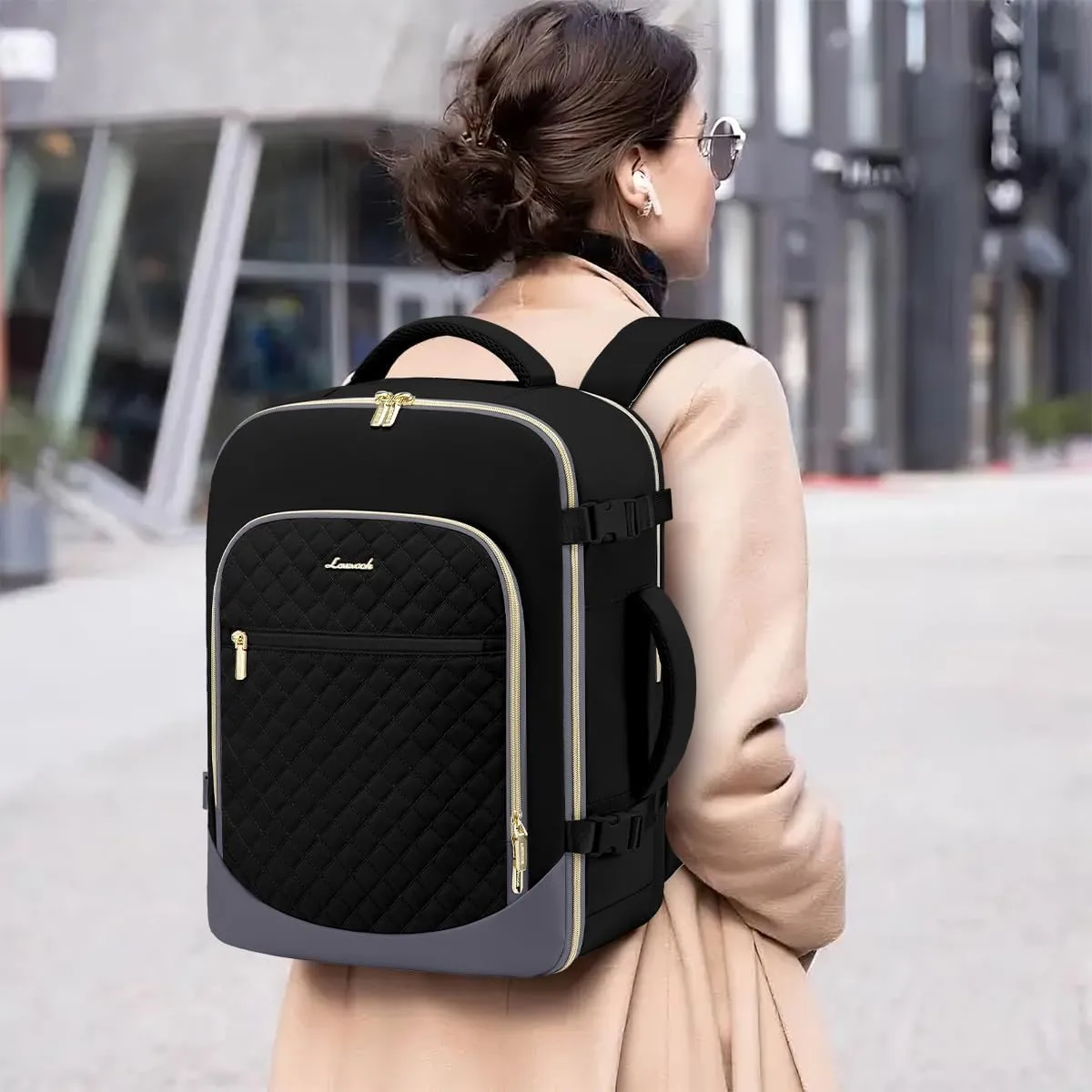 LOVEVOOK Travel Backpack for Women, 15.6in Laptop Backpack TSA Approved Carry on Luggage Personal Item Travel Bag for Business Weekender Hiking, Black-Gray