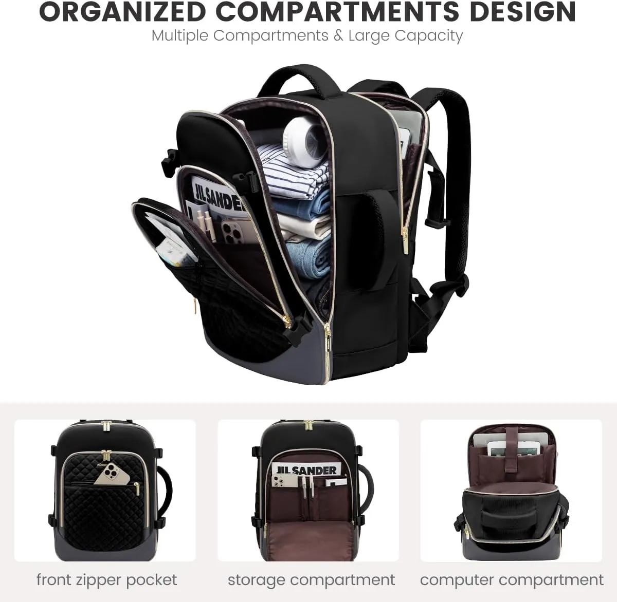 LOVEVOOK Travel Backpack for Women, 15.6in Laptop Backpack TSA Approved Carry on Luggage Personal Item Travel Bag for Business Weekender Hiking, Black-Gray