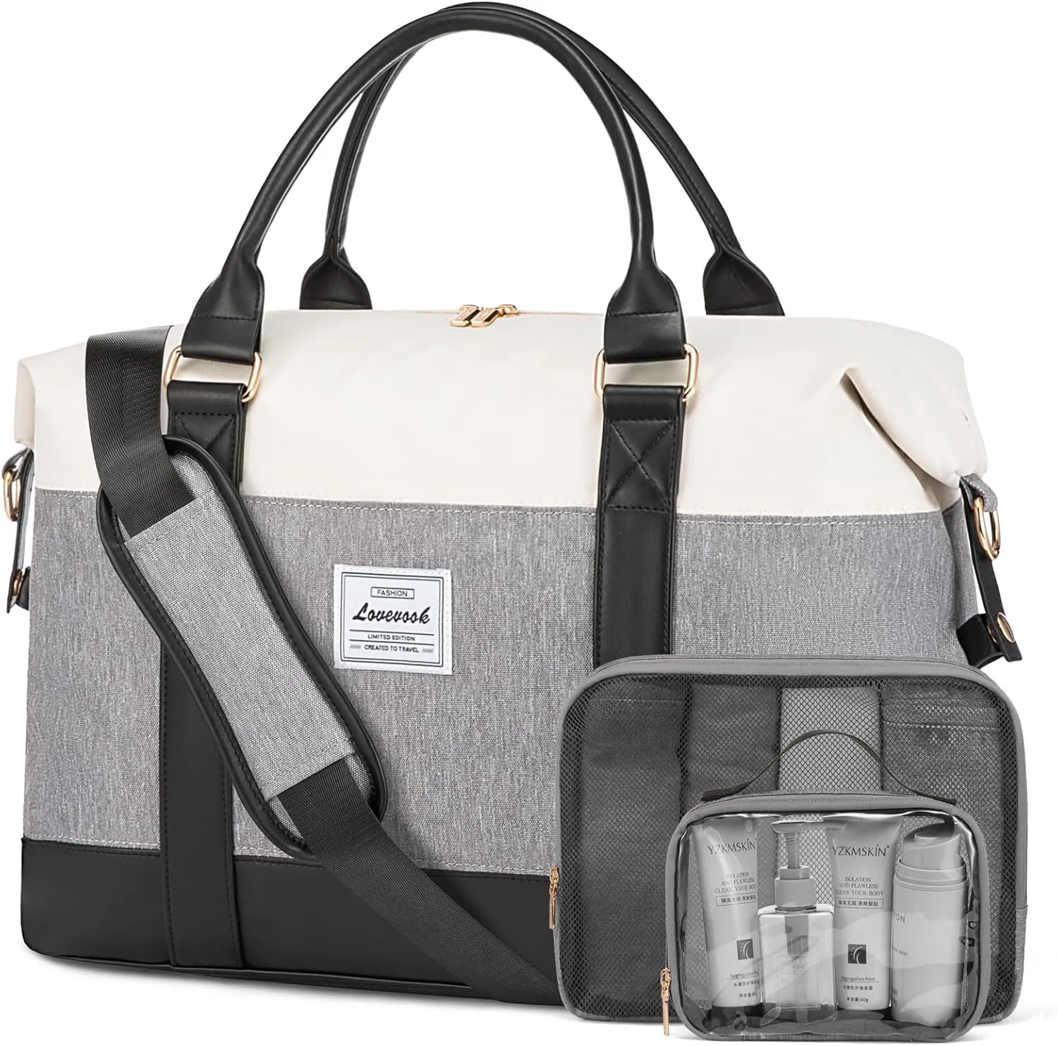 LOVEVOOK Travel Duffle Bag Women,Weekender Bag with Clear Toiletry Bag, Carry on Overnight Bag with Shoe Bag,Hospital Bags for Labor Delivery with Packing Cube