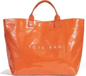 Lushandy Tote Bag for Women PVC Tote Bags Large Plastic Designer Bags with Purse Scarf Letters Print Bag Trendy Hobo Handbag