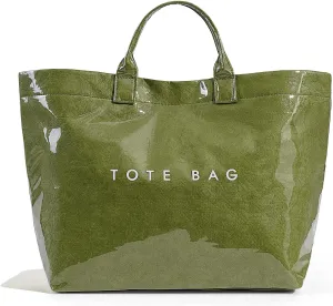 Lushandy Tote Bag for Women PVC Tote Bags Large Plastic Designer Bags with Purse Scarf Letters Print Bag Trendy Hobo Handbag