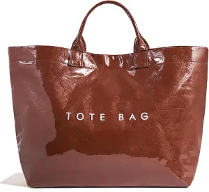 Lushandy Tote Bag for Women PVC Tote Bags Large Plastic Designer Bags with Purse Scarf Letters Print Bag Trendy Hobo Handbag