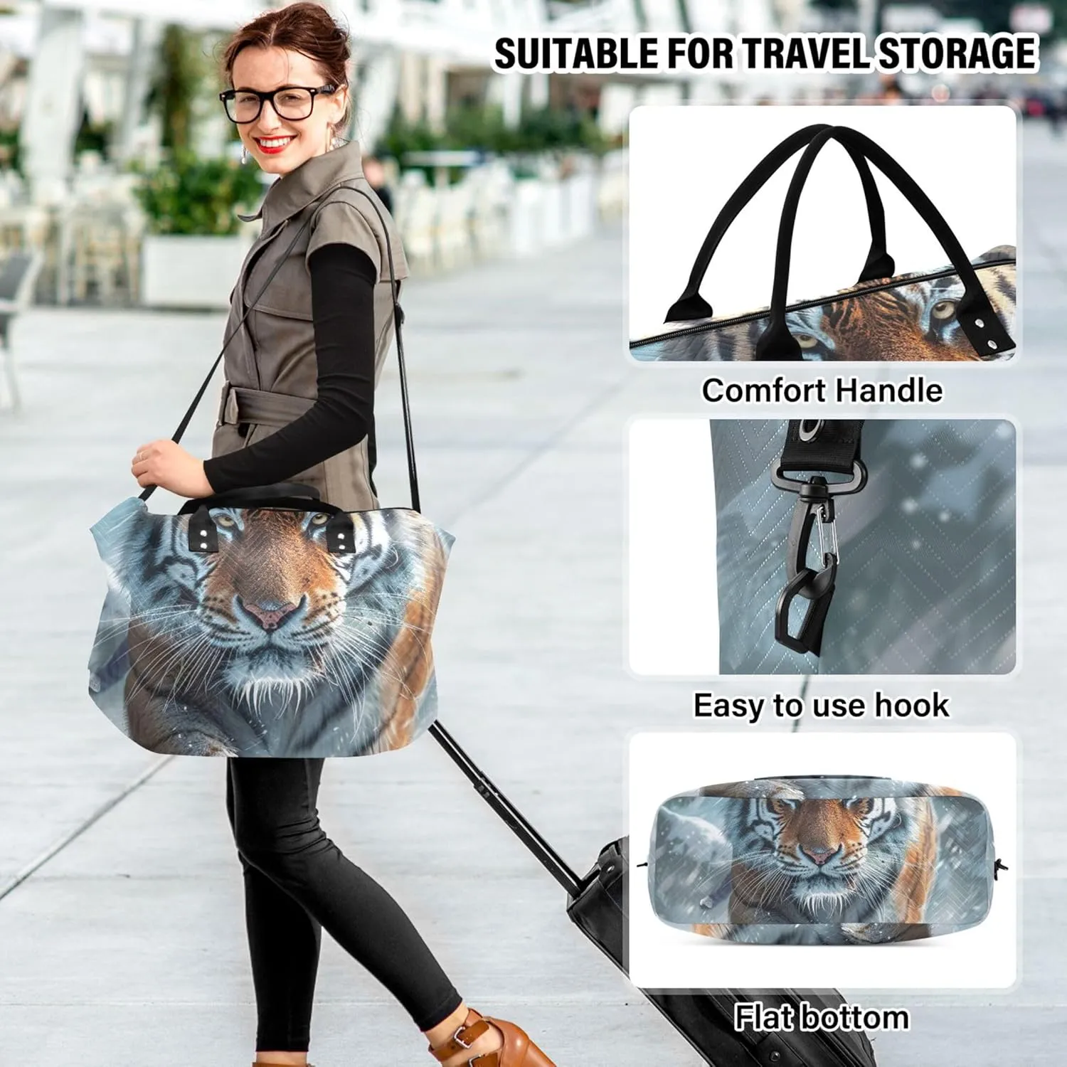 Majestic Tiger Print Travel Duffel Bags Cosmetic Bag Set of 2, Print Women Gym Bags Tote Weekender Travel Bag