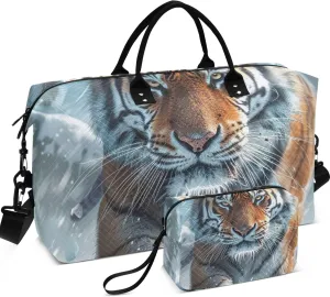 Majestic Tiger Print Travel Duffel Bags Cosmetic Bag Set of 2, Print Women Gym Bags Tote Weekender Travel Bag