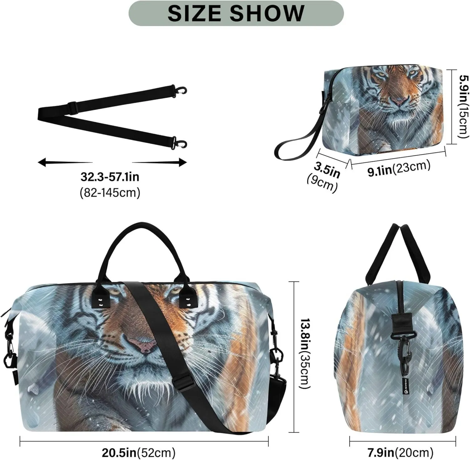Majestic Tiger Print Travel Duffel Bags Cosmetic Bag Set of 2, Print Women Gym Bags Tote Weekender Travel Bag