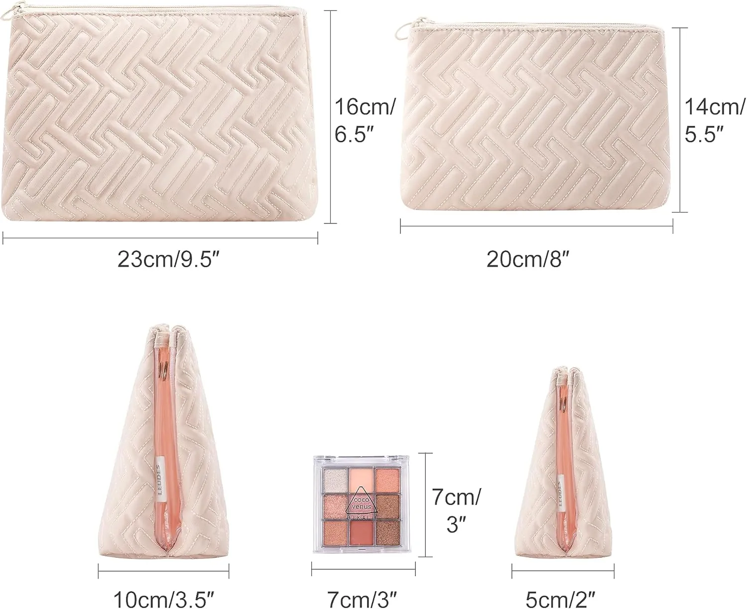 Makeup Bag Travel Essentials Cute Skincare Pouch Purse Cosmetic Bags for Women Traveling Make Up Organizer Portable Clear Case Toiletry Bag with Zipper (Beige, Large)