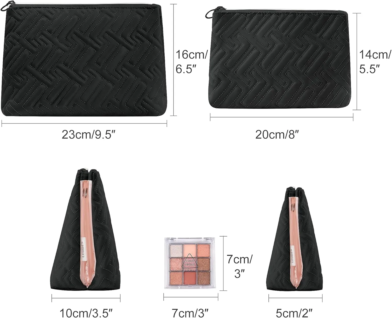 Makeup Bag Travel Essentials Cute Skincare Pouch Purse Cosmetic Bags for Women Traveling Make Up Organizer Portable Clear Case Toiletry Bag with Zipper (Black, Large)