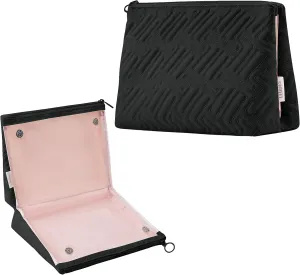 Makeup Bag Travel Essentials Cute Skincare Pouch Purse Cosmetic Bags for Women Traveling Make Up Organizer Portable Clear Case Toiletry Bag with Zipper (Black, Large)
