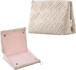 Makeup Bag Travel Essentials Cute Skincare Pouch Purse Cosmetic Bags for Women Traveling Make Up Organizer Portable Clear Case Toiletry Bag with Zipper (Camel, Large)