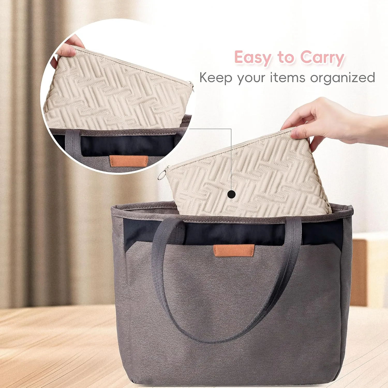 Makeup Bag Travel Essentials Cute Skincare Pouch Purse Cosmetic Bags for Women Traveling Make Up Organizer Portable Clear Case Toiletry Bag with Zipper (Camel, Large)