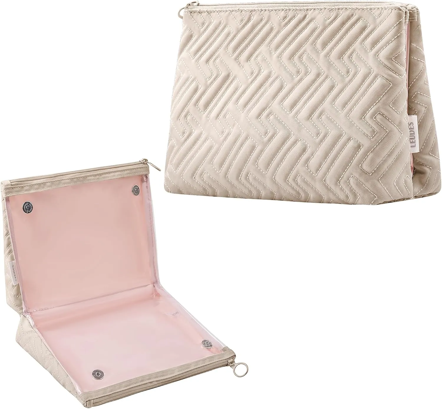 Makeup Bag Travel Essentials Cute Skincare Pouch Purse Cosmetic Bags for Women Traveling Make Up Organizer Portable Clear Case Toiletry Bag with Zipper (Camel, Large)